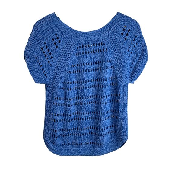 Sandro Sweater Women 1 Blue Open Knit Short Sleeve Cotton Pretty Spring Casual S - Picture 8 of 11